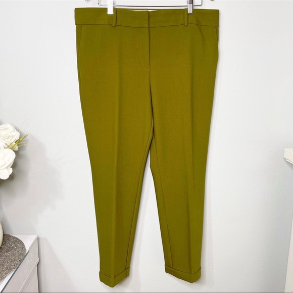 LOFT Olive Green Cuffed Slim Ankle Pencil Dress Pants Nwot 10 - Picture 2 of 10